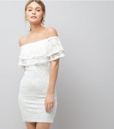 Cream Lace Bardot Neck Bodycon Dress | New Look