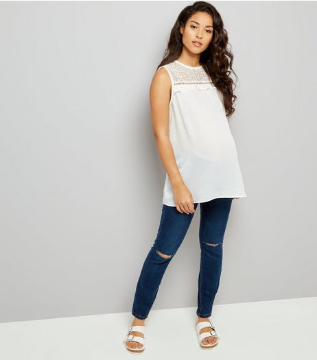 Maternity Dark Blue Under Bump Ripped Knee Jeans | New Look