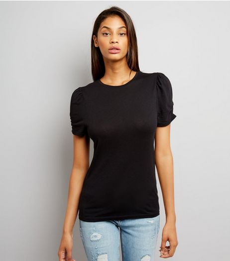 Tall Black Ruched Sleeve T-Shirt | New Look