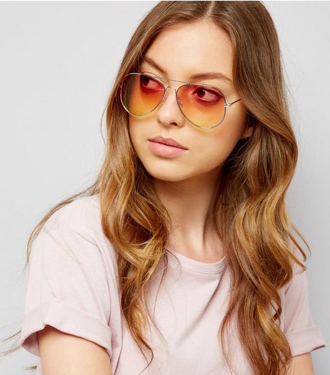 Coral Lens Pilot Glasses | New Look