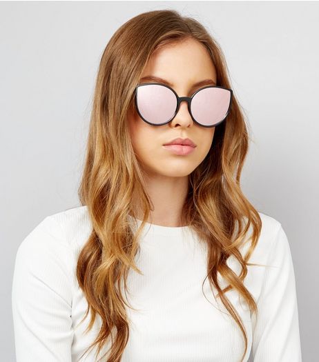 Black Mirror Lens Cat Eye Sunglasses | New Look