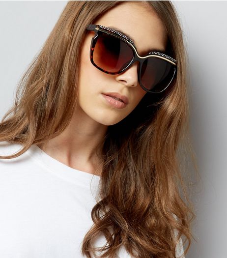 Brown Tortoiseshell Embellished Sunglasses | New Look
