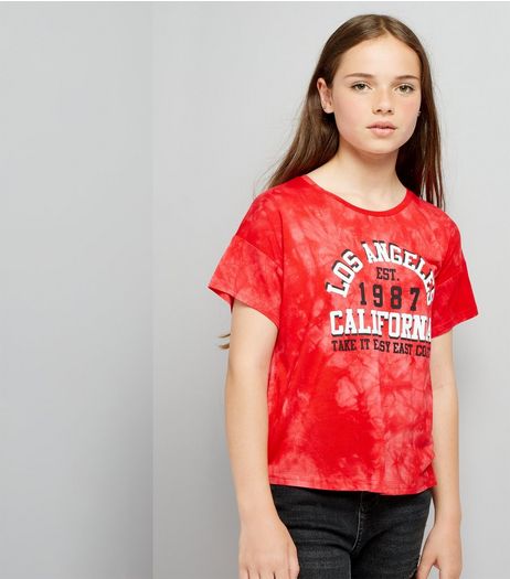 Teens Red Slogan Print Tie Dye T-Shirt | New Look
