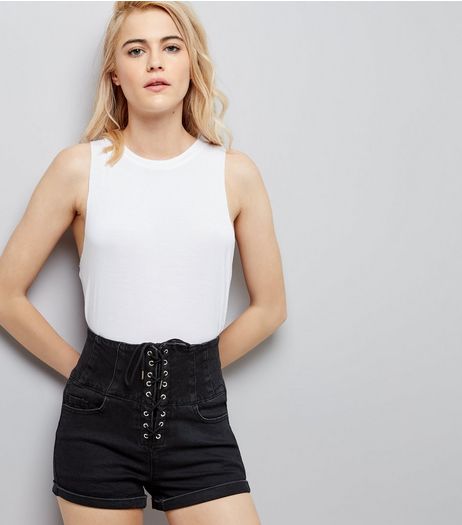 Black Corset Front High Waisted Shorts | New Look