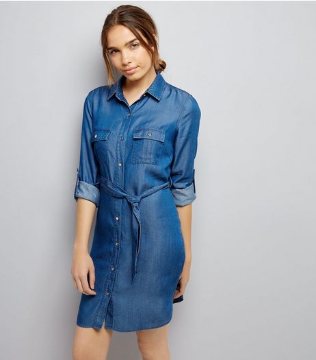 Blue Denim Belted Shirt Dress | New Look