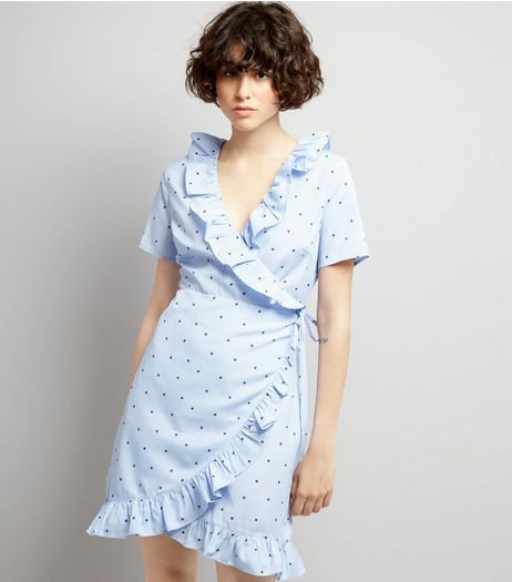 Blue Stripe and Star Print Frill Trim Wrap Dress | New Look