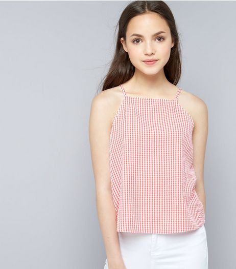 Teens Red Gingham Seersucker High Necki Cami | New Look