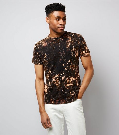 Black Bleach Effect T-Shirt | New Look