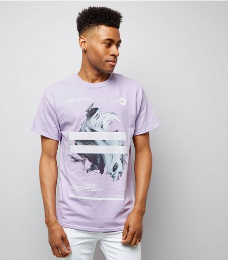 Lilac Brushstroke Stripe Print T-Shirt | New Look