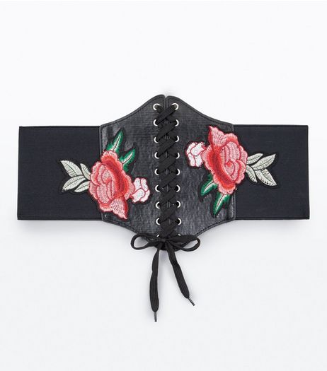 Black Rose Embroidered Corset Belt | New Look