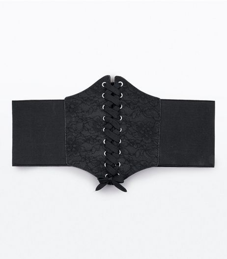Black Lace Panel Corset Belt | New Look
