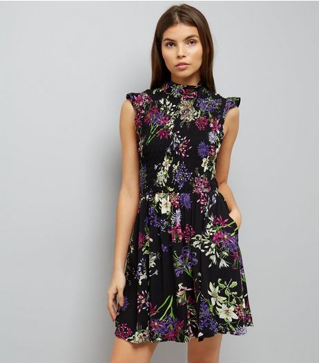 Blue Vanilla Black Floral Print Dress | New Look