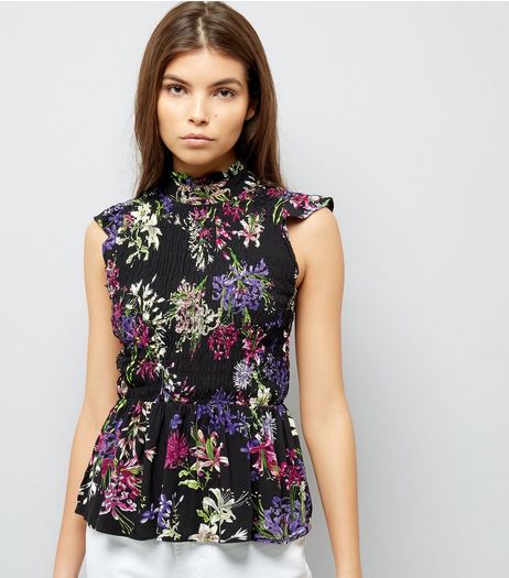 Blue Vanilla Black Floral Print Sleeveless Top | New Look