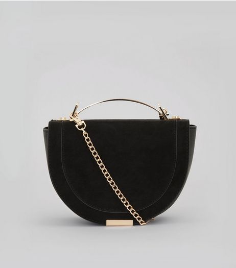 Black Curved Metal Handle Cross Body Bag | New Look