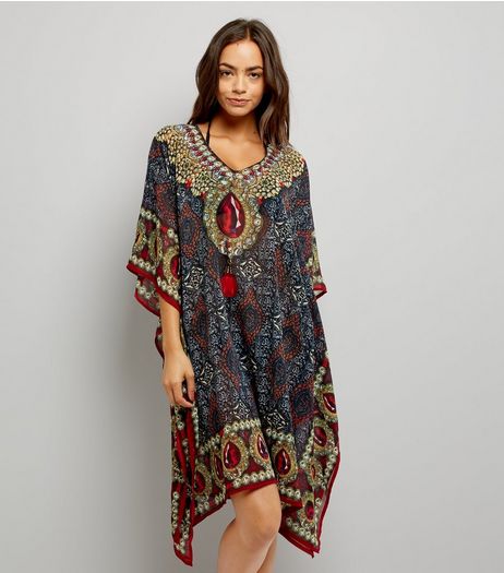 Mela Black Printed Kaftan | New Look