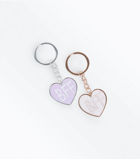 2 Pack Pink BFF Keyrings | New Look