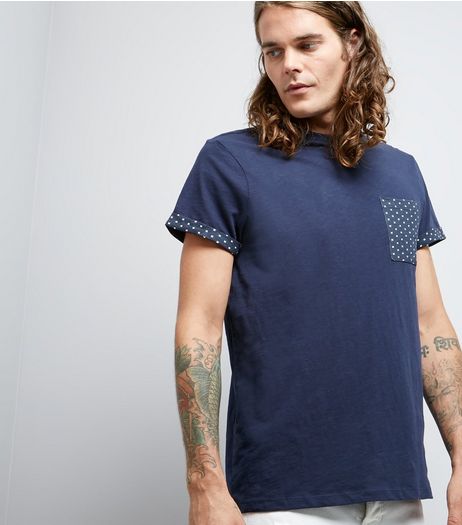 Navy Spot Print Pocket T-Shirt | New Look