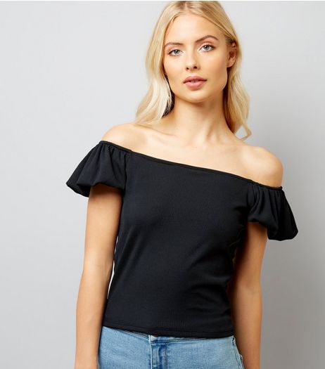Black Bardot Neck T-Shirt | New Look