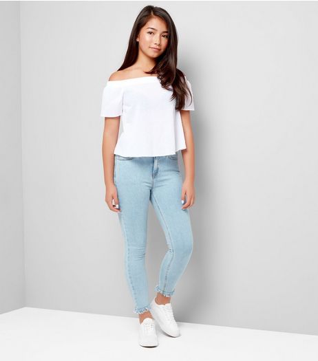 Teens Pale Blue Frayed Hem Skinny Jeans | New Look