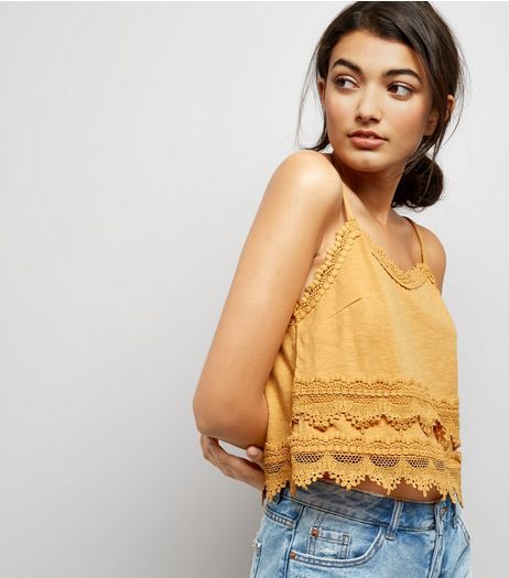 Yellow Lace Trim Jersey Cami | New Look