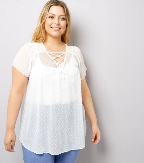 Curves Cream Lace Sheer Blouse | New Look