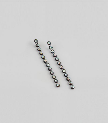 Black Crystal Drop Stud Earrings | New Look