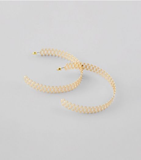 Gold Chain Track Hoop Stud Earrings | New Look