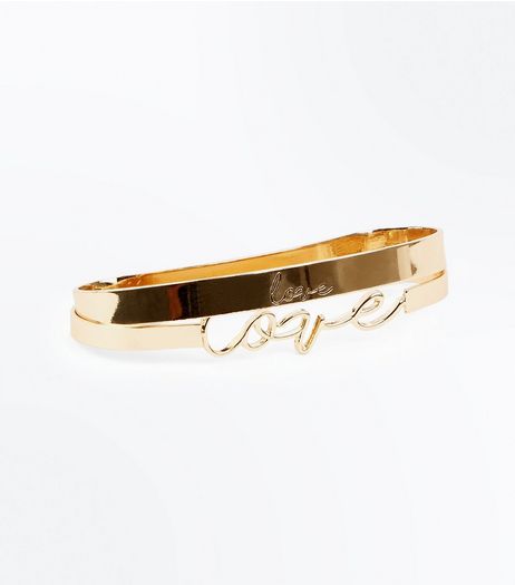 2 Pack Gold 'Love' Slogan Hand Bar | New Look