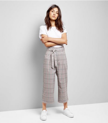 Brown Check Tie Waist Crop Trousers | New Look