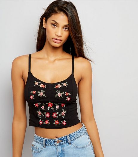 Black Floral Embroidered Bralet | New Look