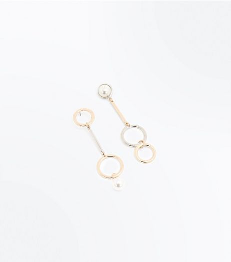 Mixed Metal Pearl Drop Down Earrings | New Look