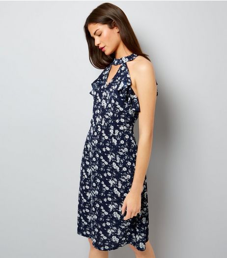 Blue Vanilla Navy Floral Print Halter Neck Dress | New Look