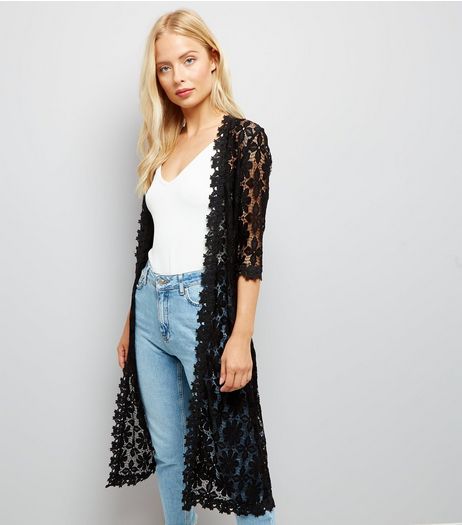 Cameo Rose Black Lace Kimono | New Look