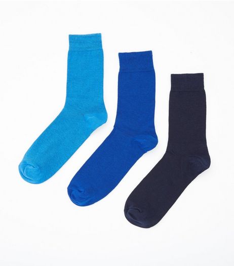 3 Pack Blue and Navy Gradient Socks | New Look