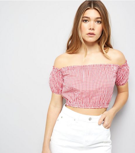 Cameo Rose Red Gingham Bardot Neck Top | New Look