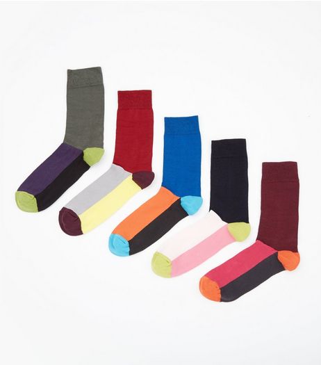 5 Pack Colour Block Socks | New Look