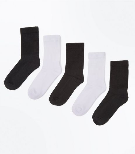 5 Pack Black and White Socks | New Look