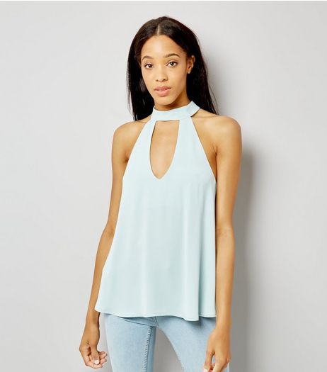 Pale Blue Choker Strap Back Top | New Look