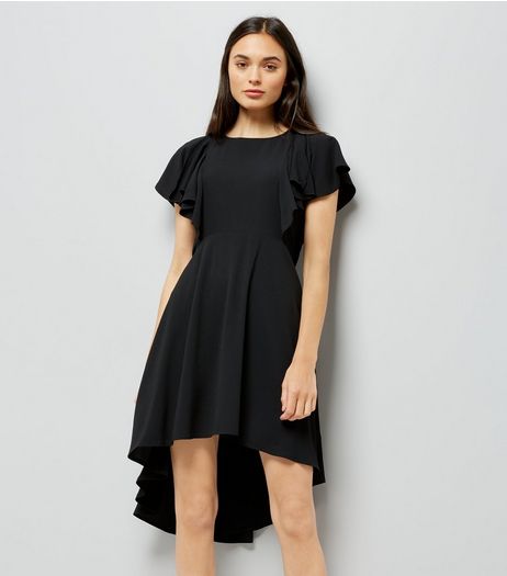 Black Dip Hem Frill Trim Dress | New Look
