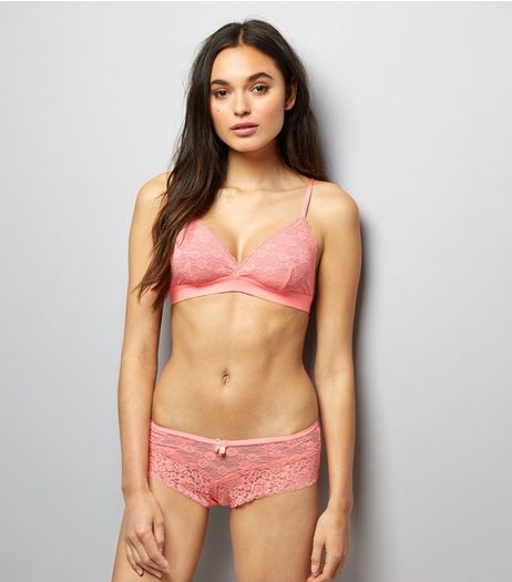 Coral Halenka Lace Bralet and Brazilian Briefs Set | New Look