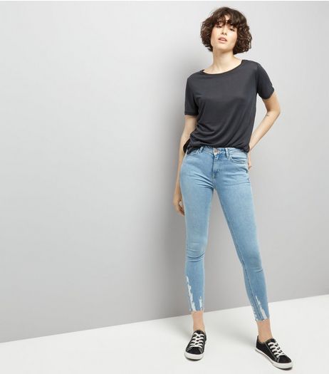 Light Blue Distressed Hem Skinny Jenna Jeans | New Look