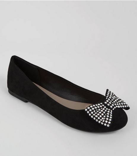 Wide Fit Studded Bow Ballet Pumps | New Look