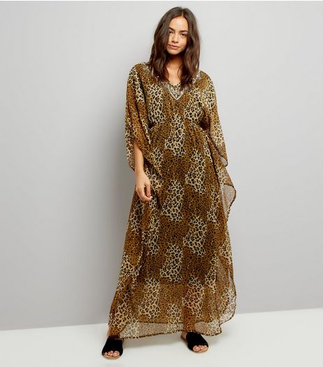 Mela Brown Leopard Print Kaftan Dress | New Look