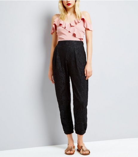 Mela Black Lace Joggers | New Look