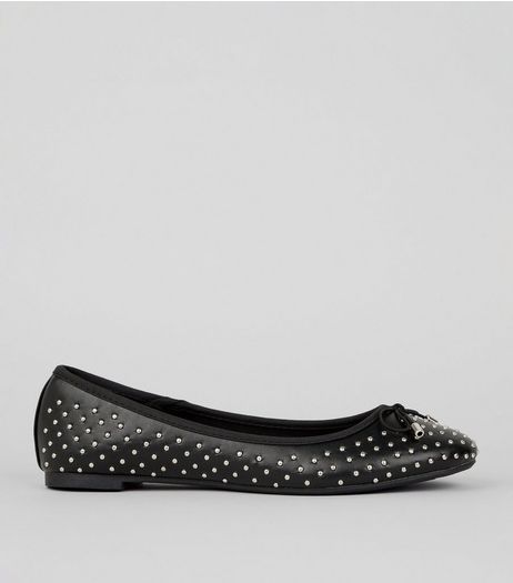 Black Stud Detail Ballet Pumps | New Look