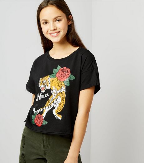 Teens Black Studded Tiger Print T-Shirt | New Look
