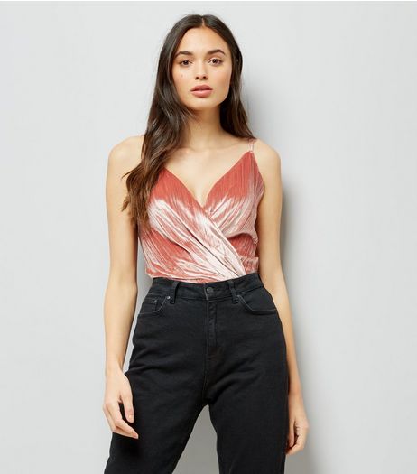 Pink Velvet Wrap Front Bodysuit | New Look