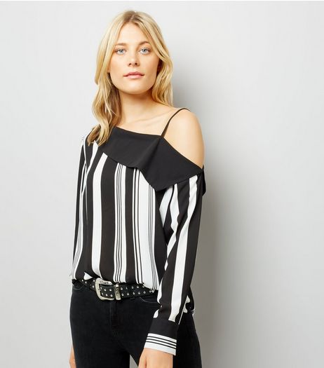 Black Stripe One Shoulder Shirt | New Look