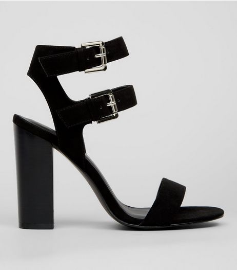 Black Suedette Double Buckle Strap Heels | New Look