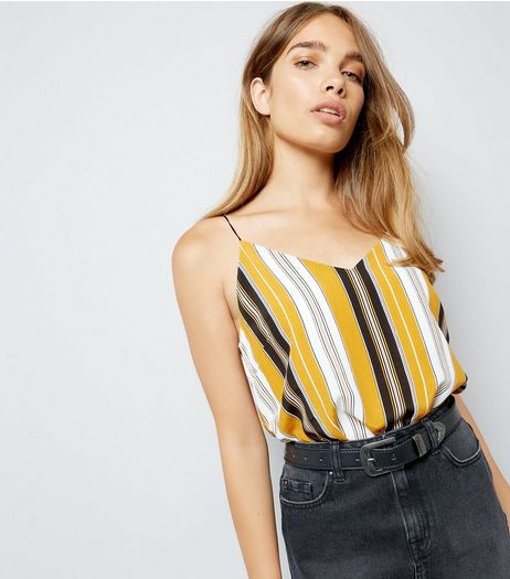Yellow Chunky Stripe V Neck Cami Top | New Look